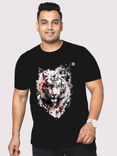 Men Plus Size Black Tiger Head Printed Round Neck T-Shirt - Guniaa Fashions