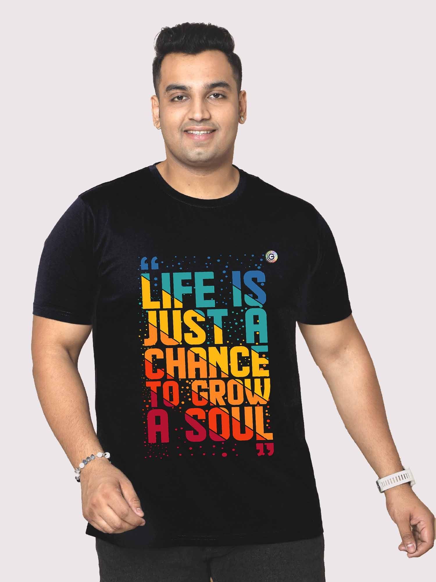 Men Plus Size Black Typography Printed Round Neck T-Shirt - Guniaa Fashions