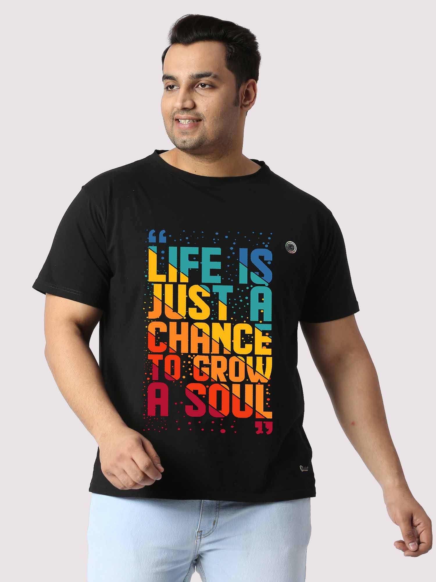 Men Plus Size Black Typography Printed Round Neck T-Shirt - Guniaa Fashions