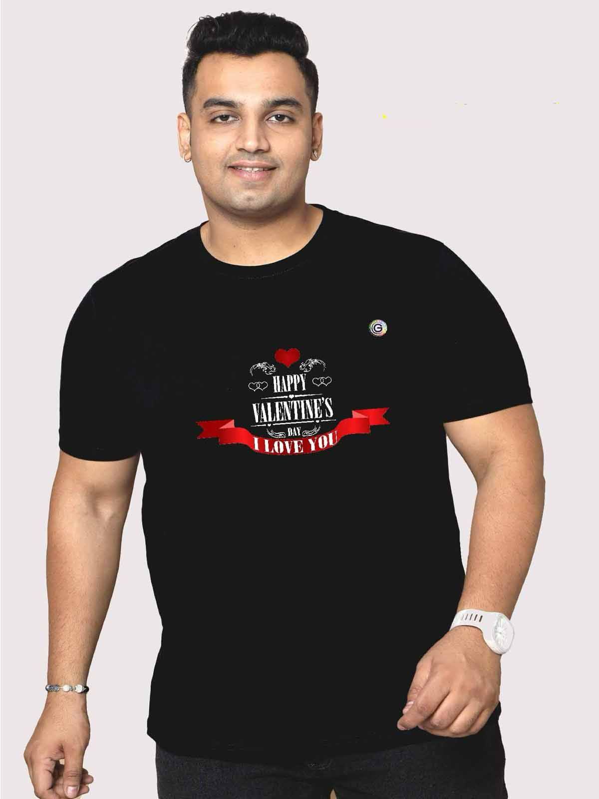 Men Plus Size Black Valentine Printed Round Neck T-Shirt - Guniaa Fashions