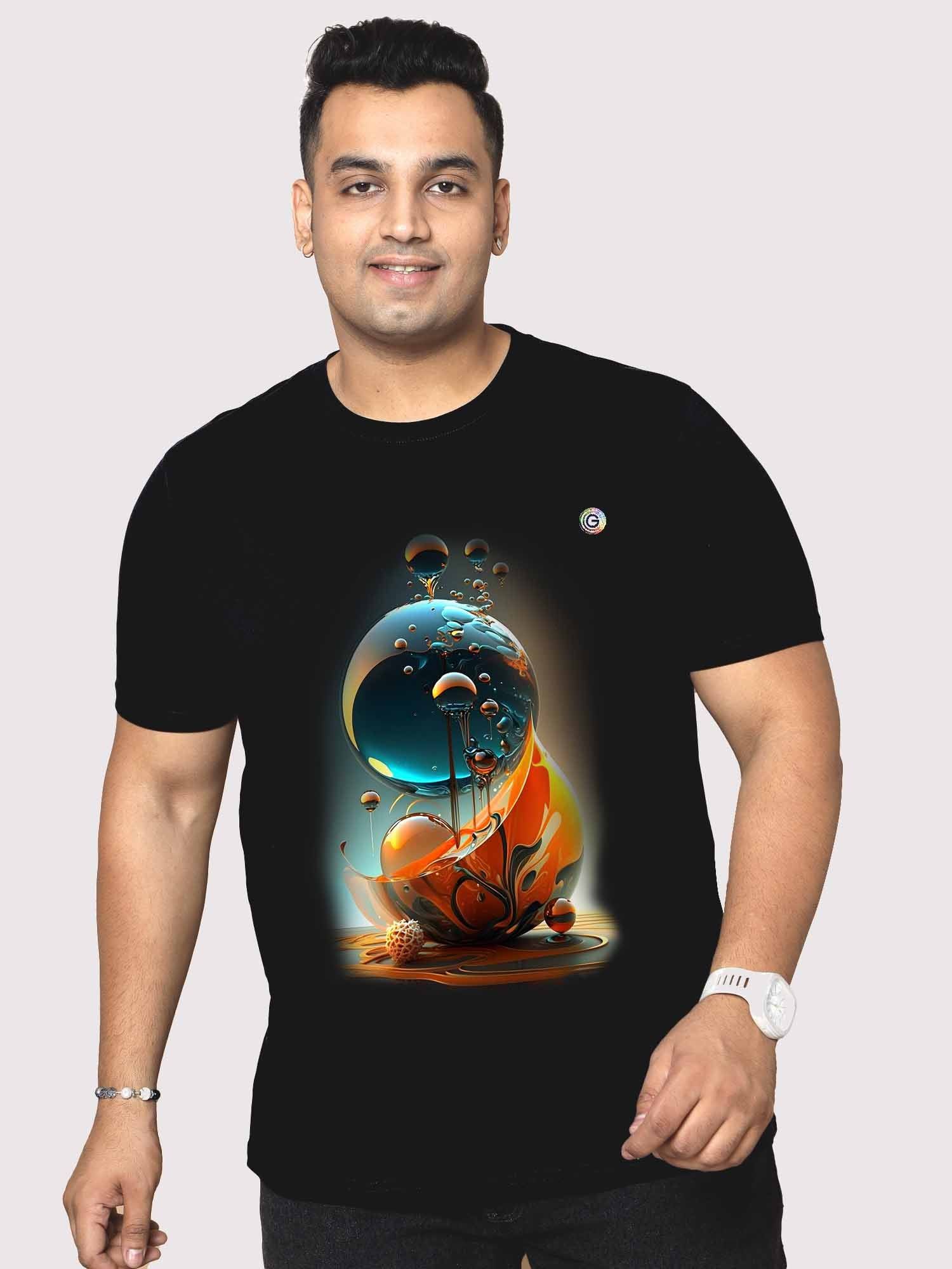 Men Plus Size Black Water Bubble Circle Round Neck T-Shirt - Guniaa Fashions