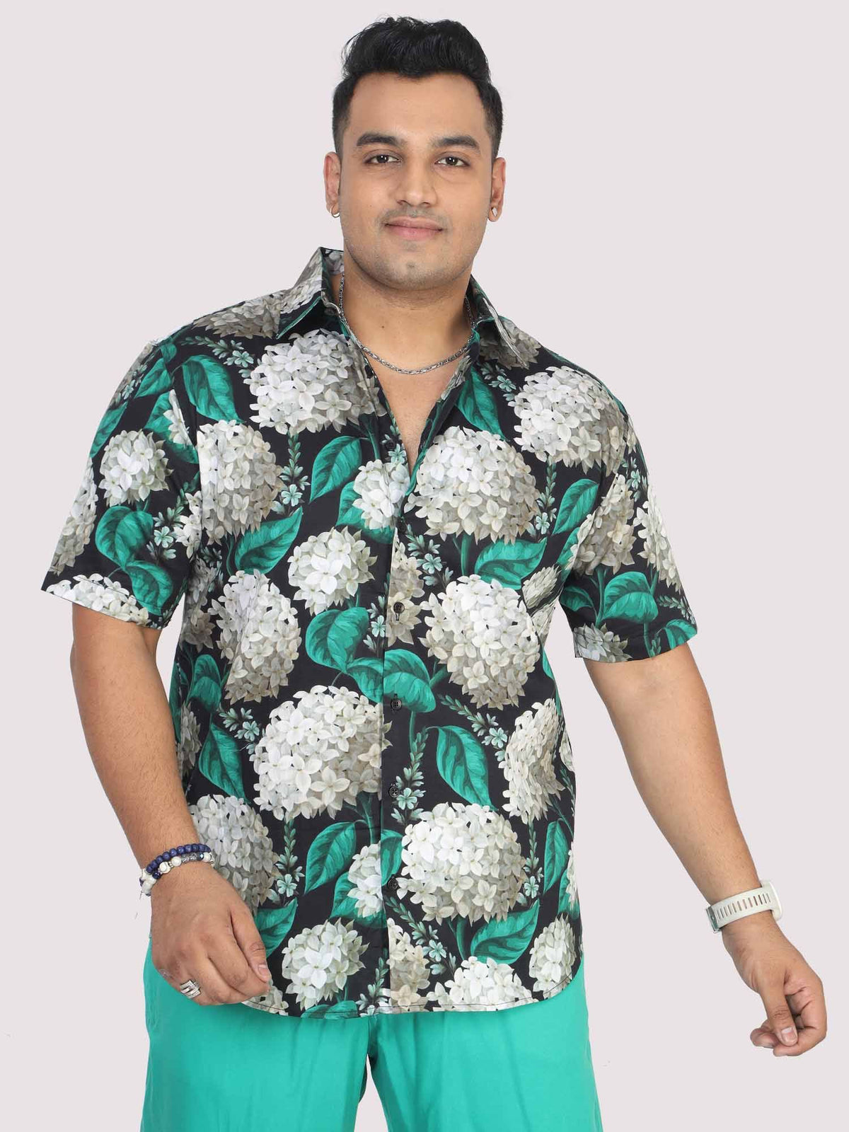 Men Plus Size Blissful Floral Digital Printed Half Shirt - Guniaa Fashions