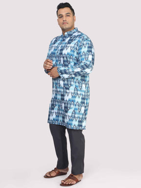 Men Plus Size Blue Ikat Digital Printed Kurta - Guniaa Fashions