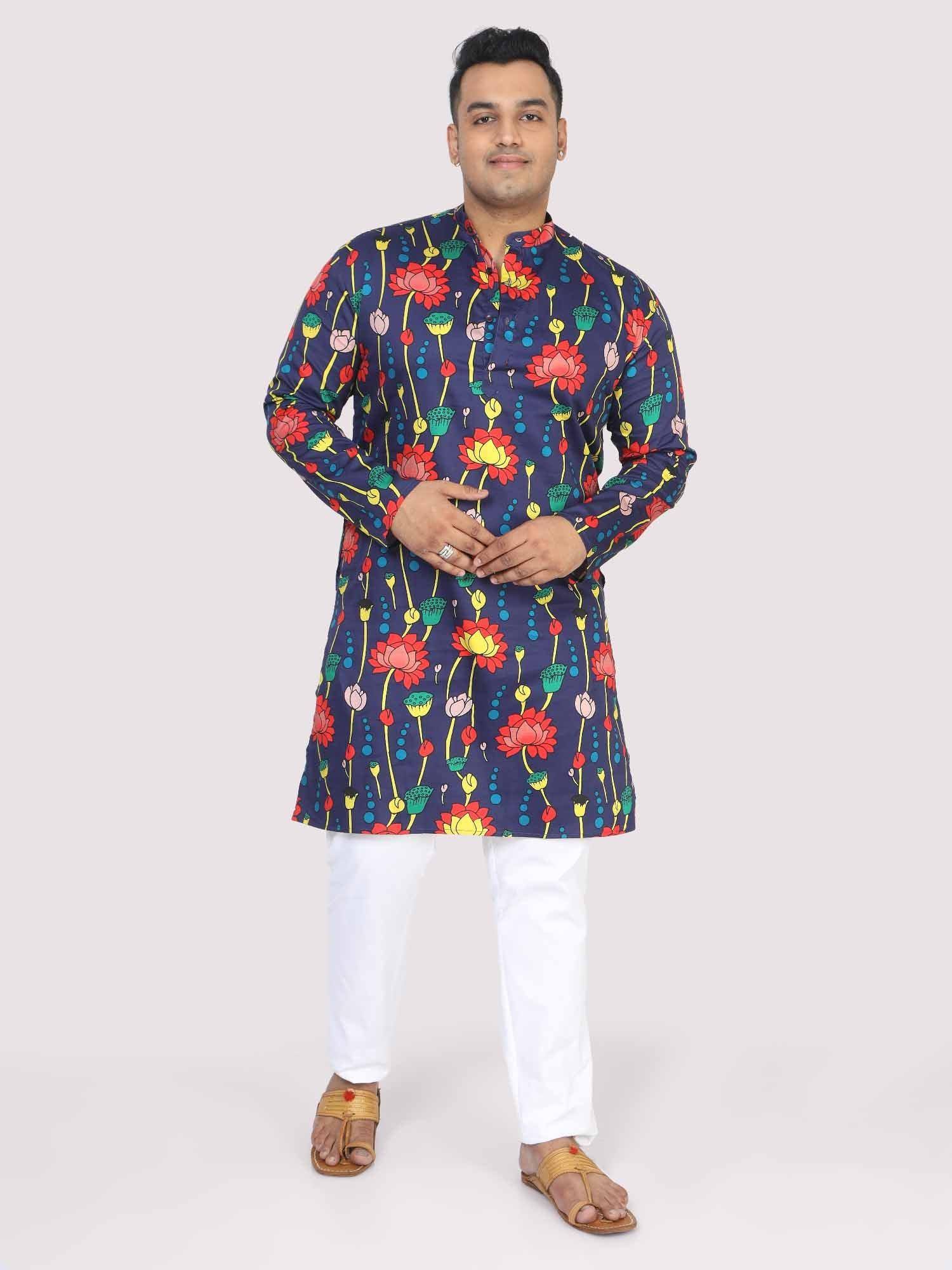 Men Plus Size Blue Lotus Digital Printed Kurta - Guniaa Fashions