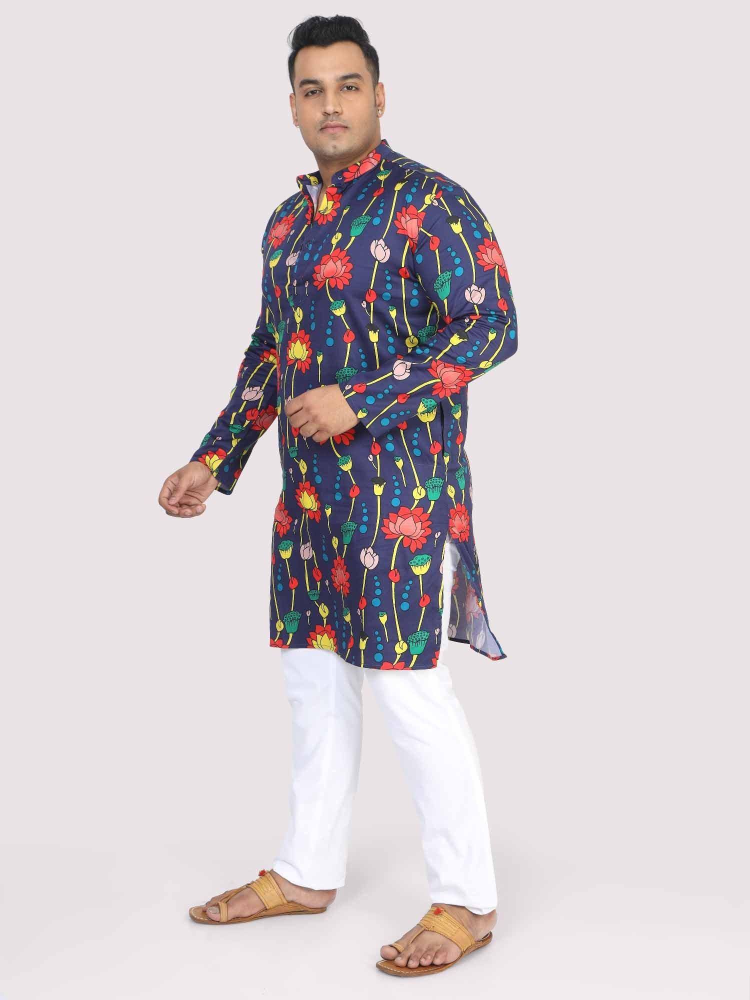 Men Plus Size Blue Lotus Digital Printed Kurta - Guniaa Fashions