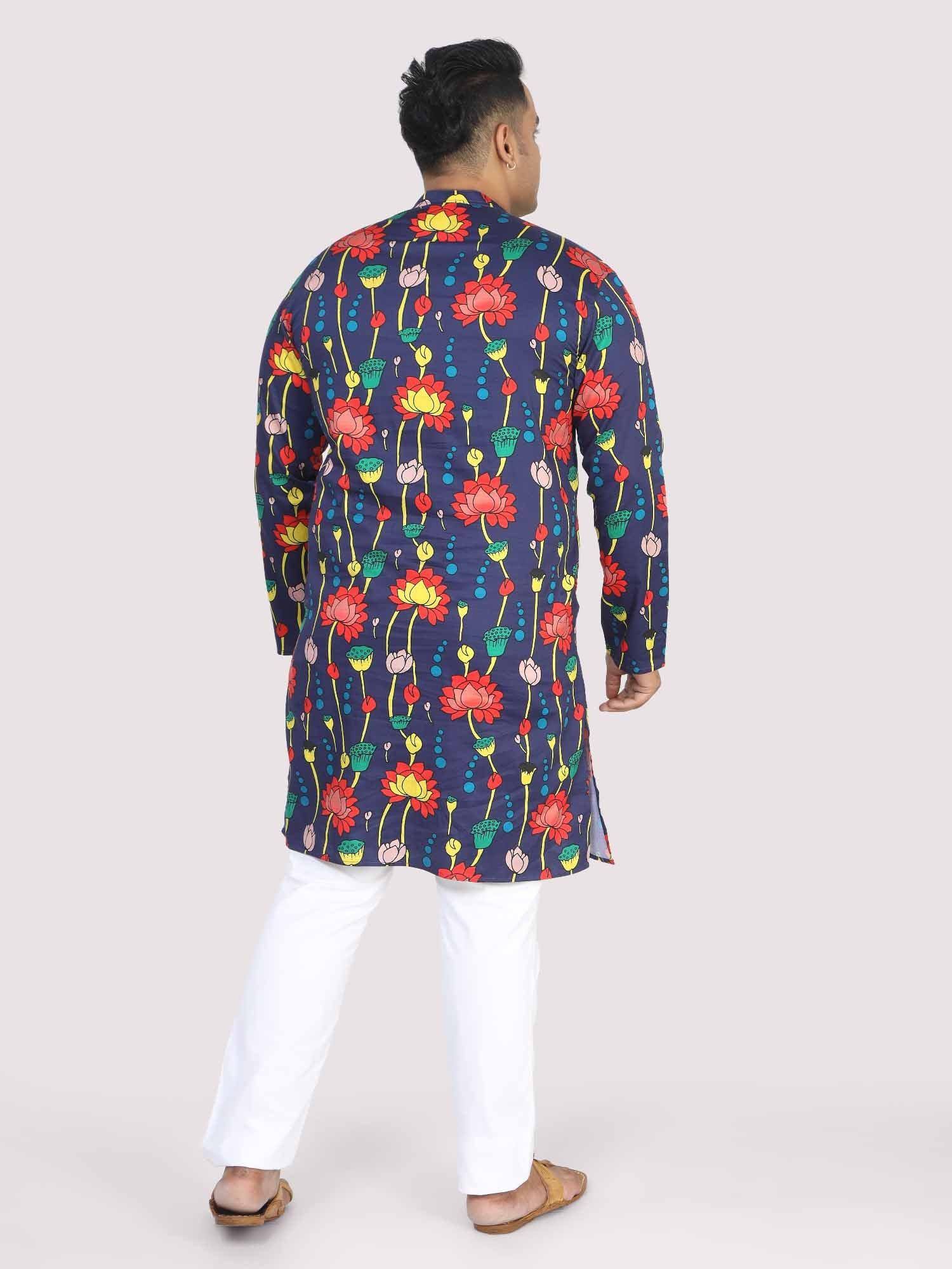 Men Plus Size Blue Lotus Digital Printed Kurta - Guniaa Fashions