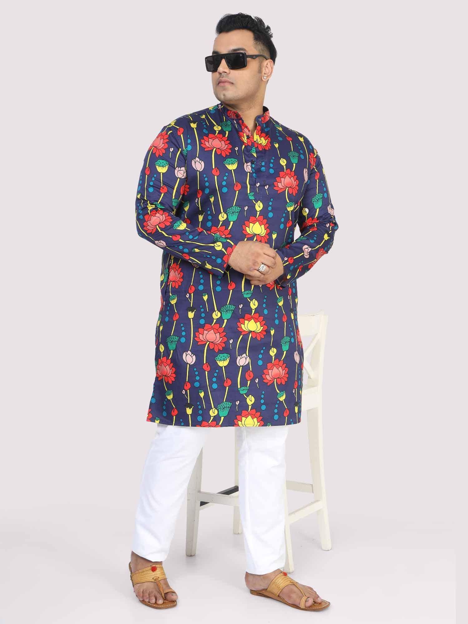 Men Plus Size Blue Lotus Digital Printed Kurta - Guniaa Fashions