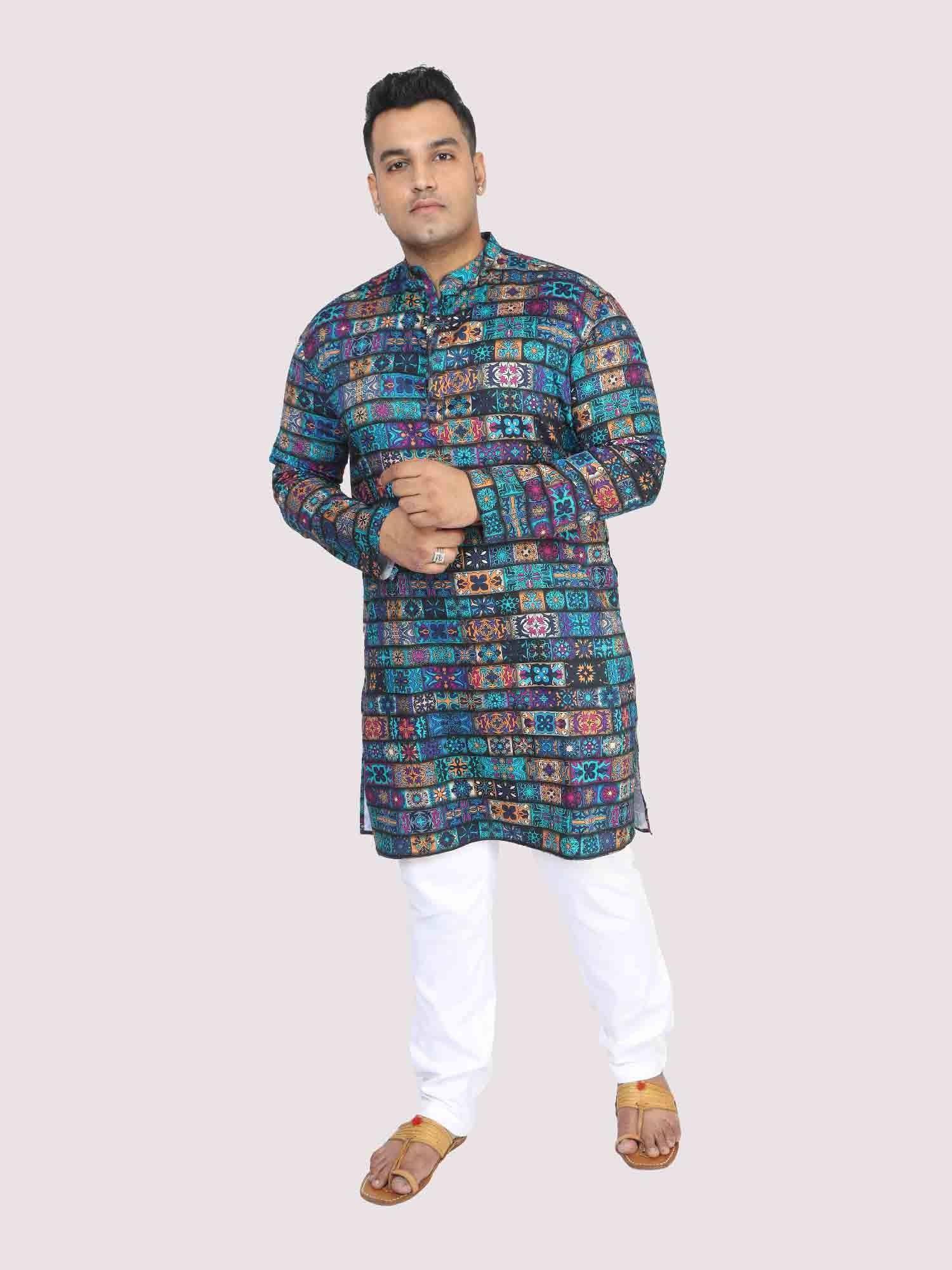 Men Plus Size Blue Royal Digital Printed Kurta Festive - Guniaa Fashions