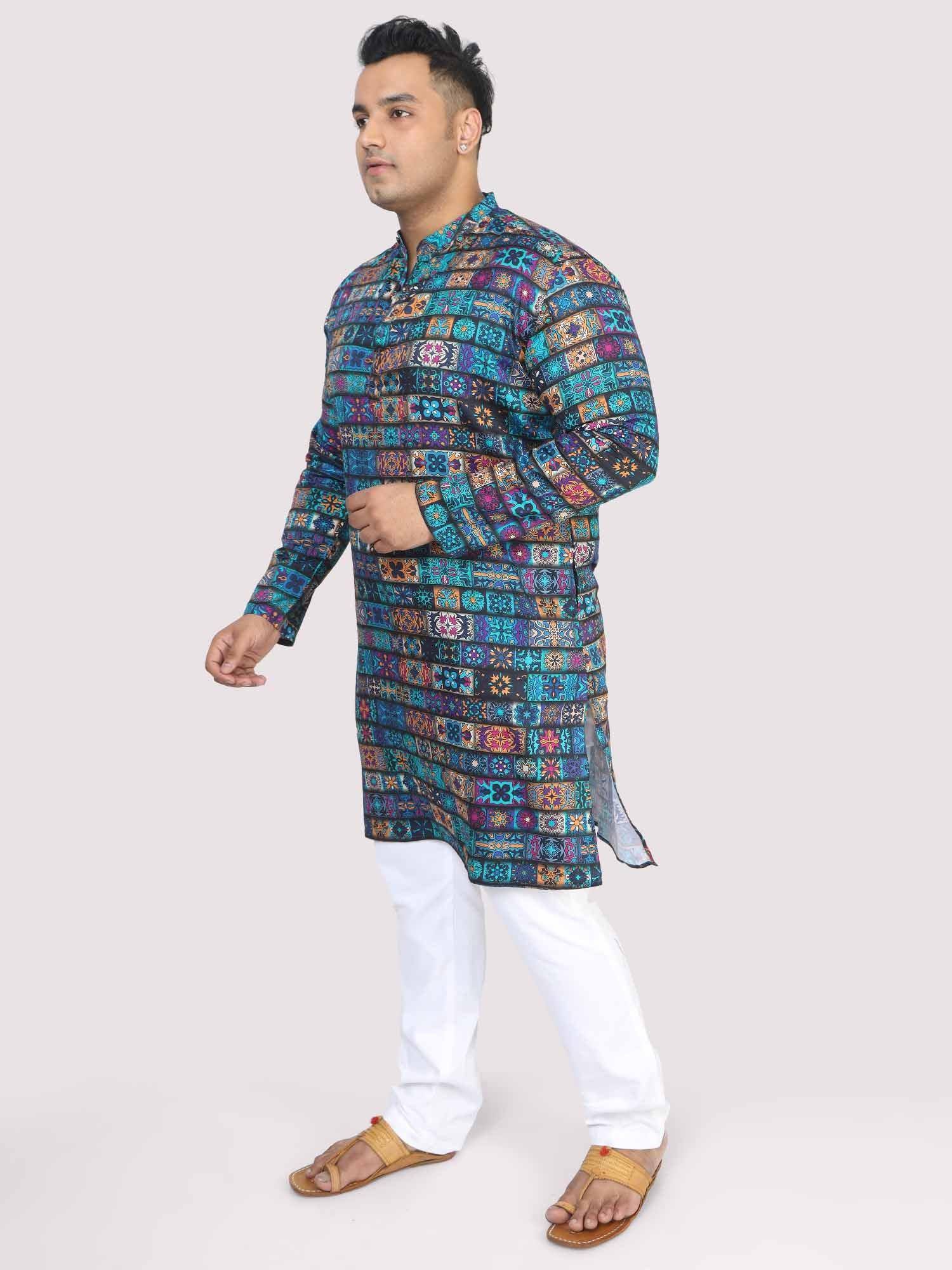 Men Plus Size Blue Royal Digital Printed Kurta Festive - Guniaa Fashions