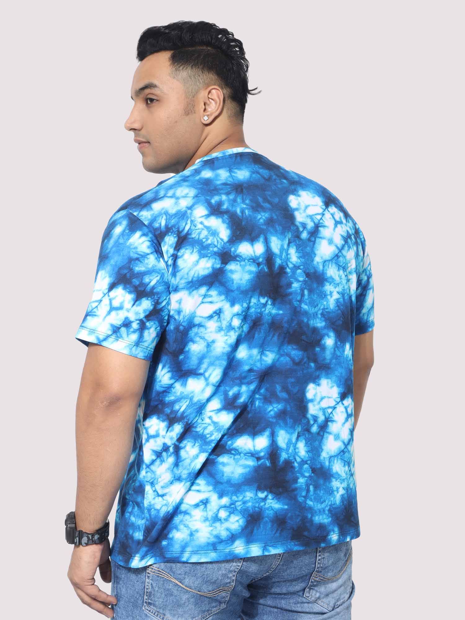 Men Plus Size Blue Tie Dye Texture Digital Printed Round Neck T-Shirt - Guniaa Fashions