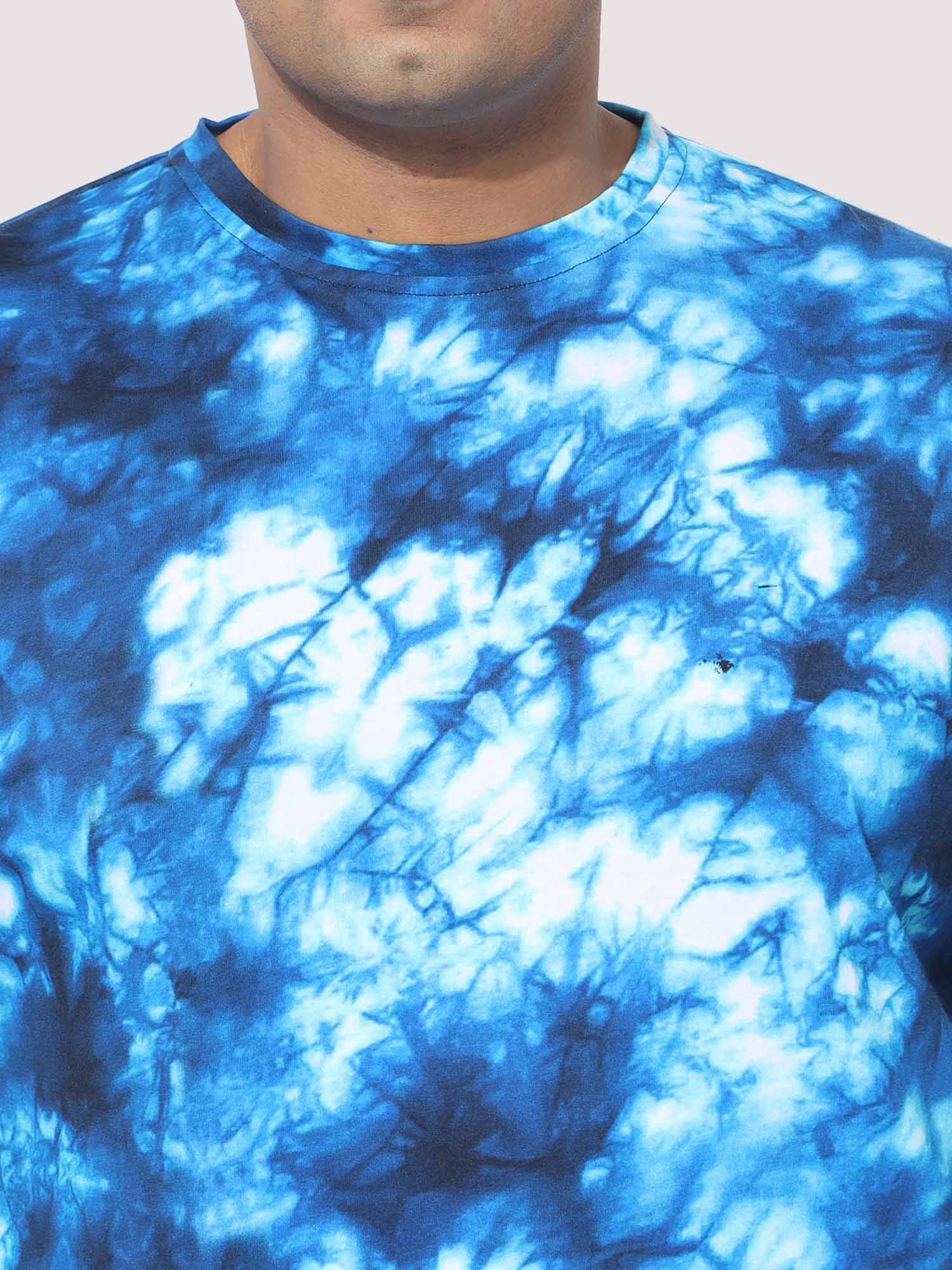 Men Plus Size Blue Tie Dye Texture Digital Printed Round Neck T-Shirt - Guniaa Fashions