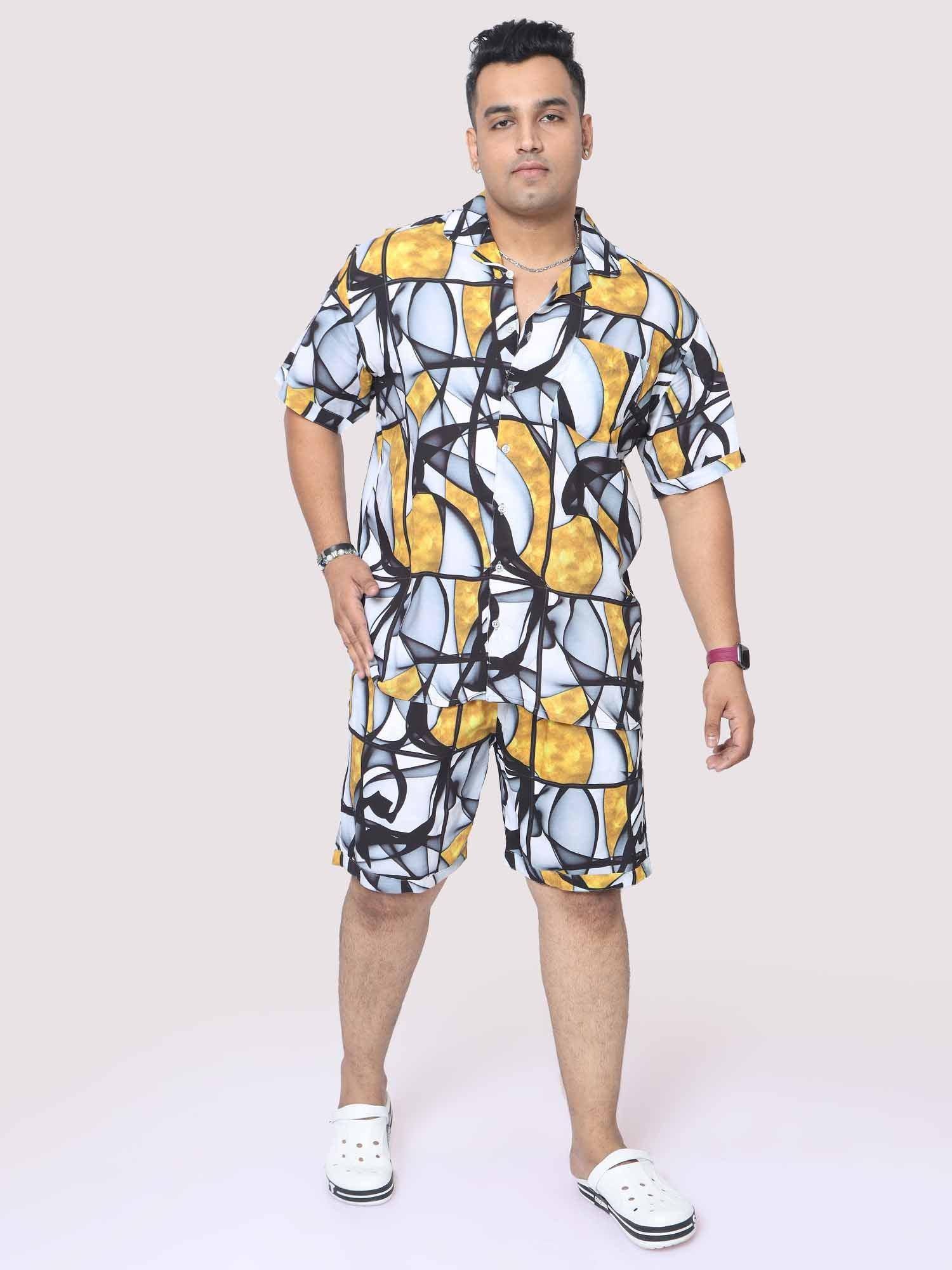 Men Plus Size Blush Abstract Squares Printed Half Sleeve Co-Ords - Guniaa Fashions