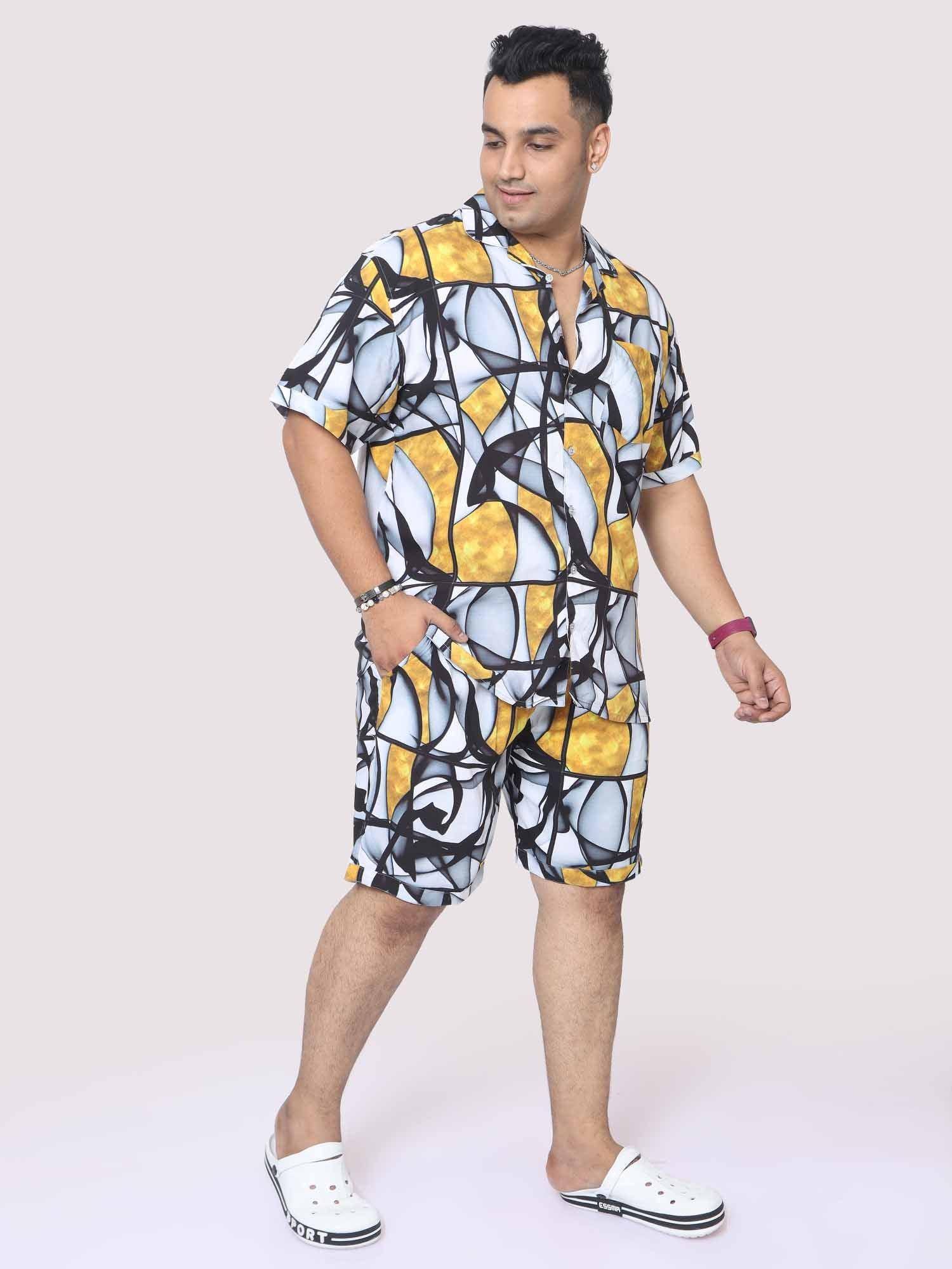 Men Plus Size Blush Abstract Squares Printed Half Sleeve Co-Ords - Guniaa Fashions