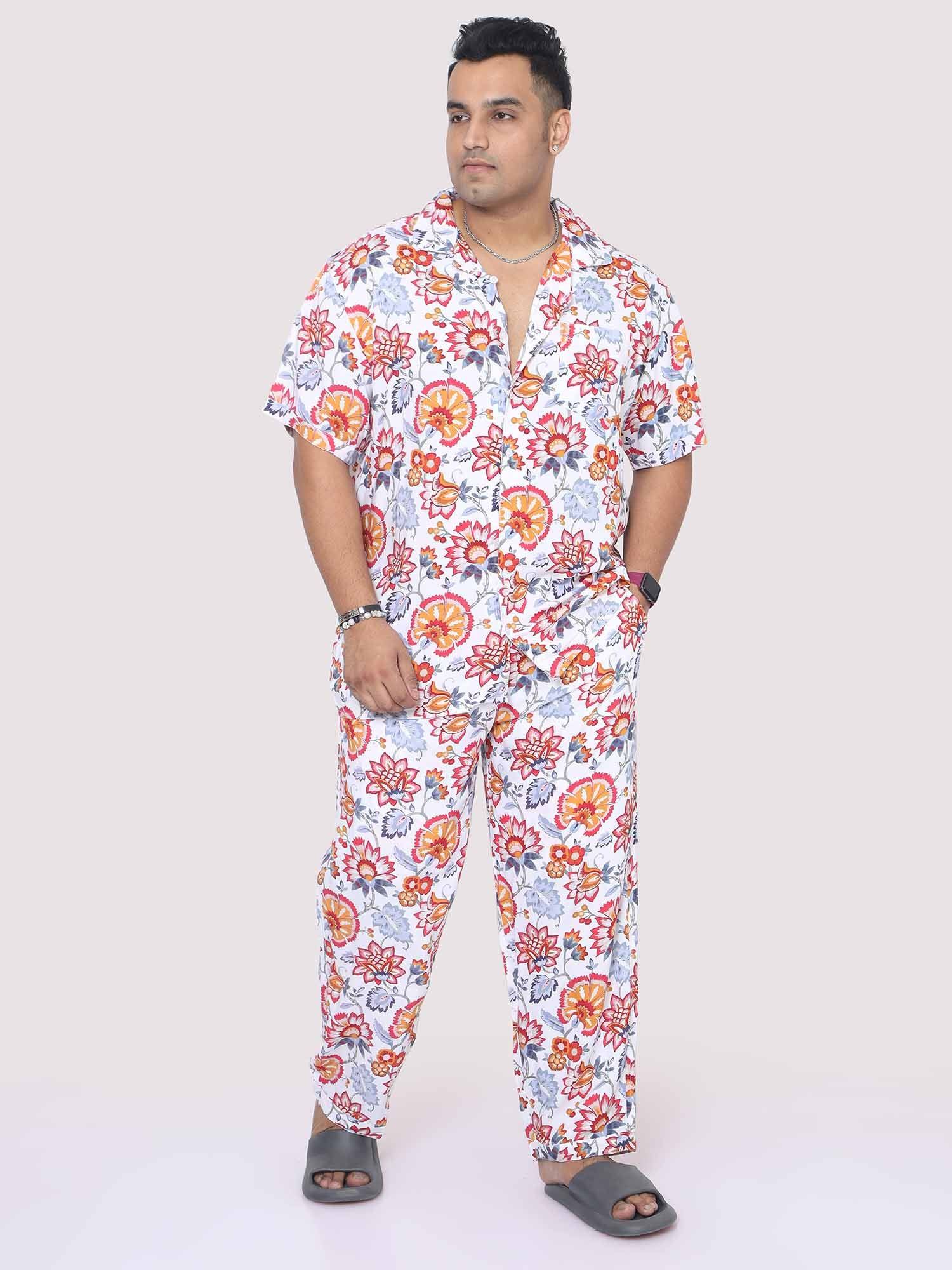 Men Plus Size Botanical Printed Full Sleeve Co-Ords - Guniaa Fashions