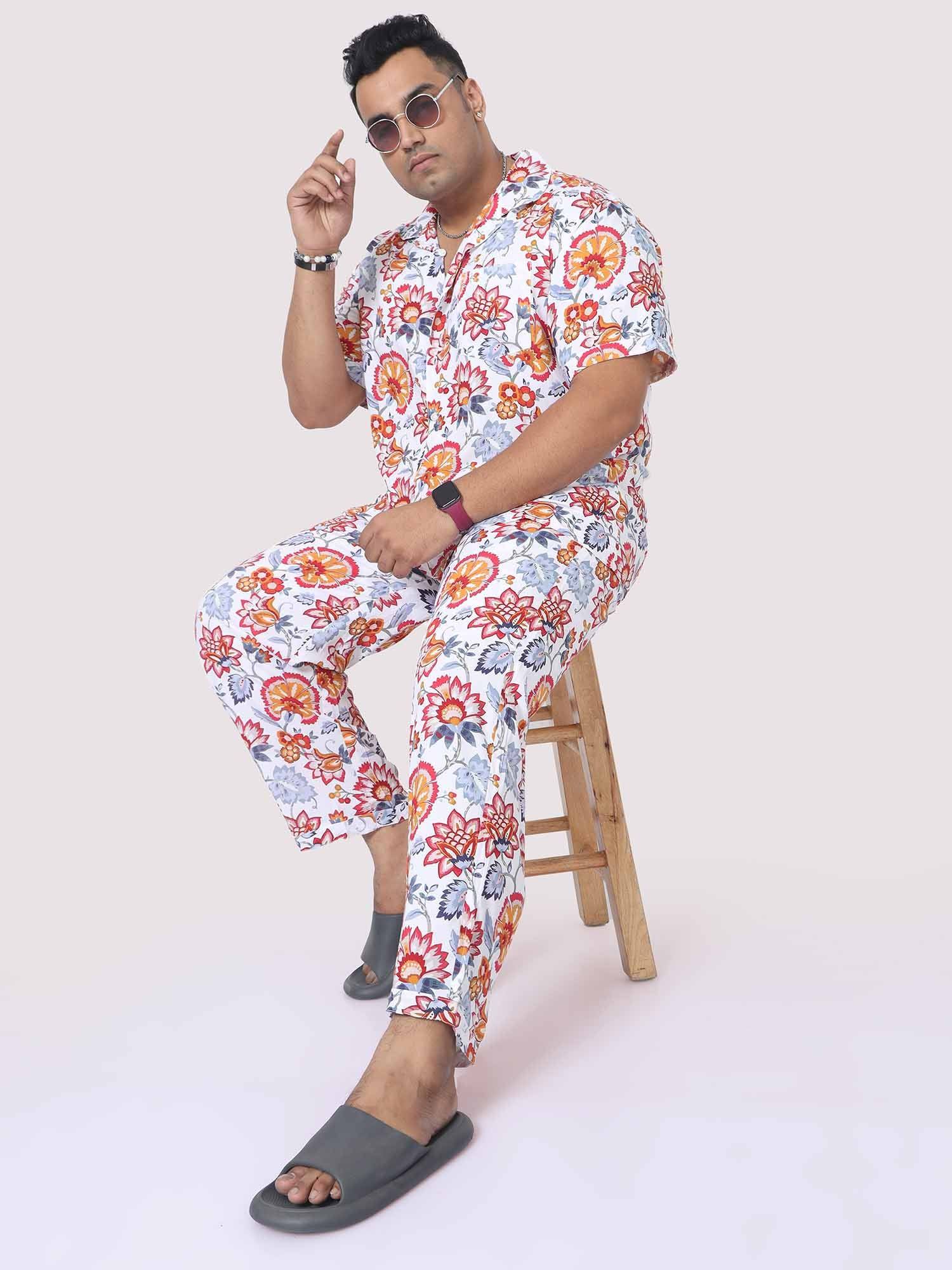 Men Plus Size Botanical Printed Full Sleeve Co-Ords - Guniaa Fashions