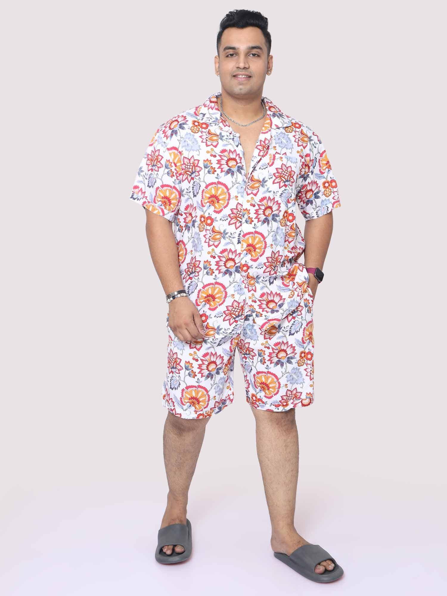 Men Plus Size Botanical Printed Half Sleeve Co-Ords - Guniaa Fashions