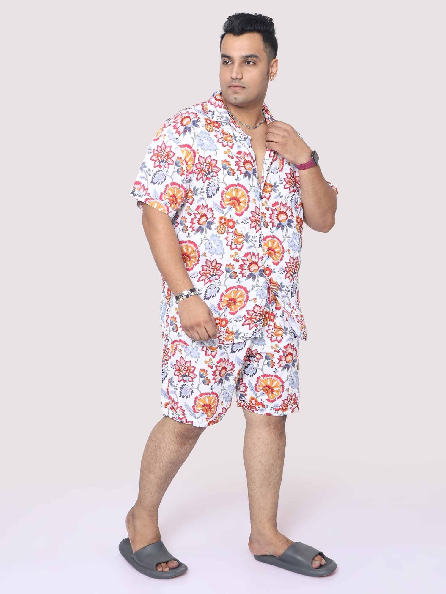 Men Plus Size Botanical Printed Half Sleeve Co-Ords - Guniaa Fashions