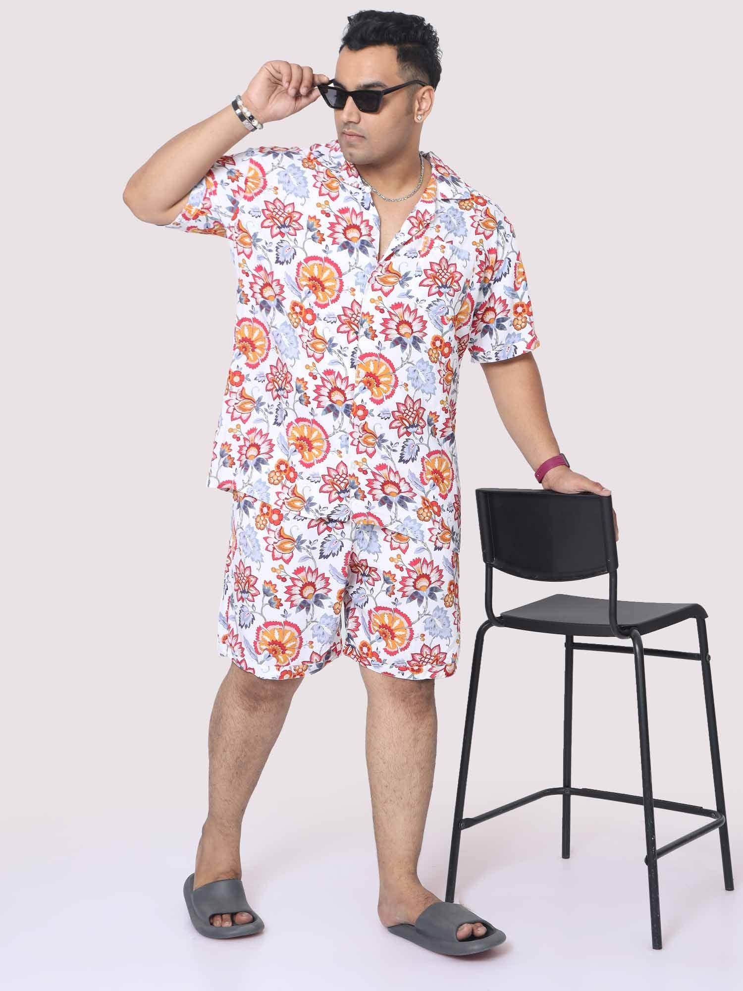 Men Plus Size Botanical Printed Half Sleeve Co-Ords - Guniaa Fashions