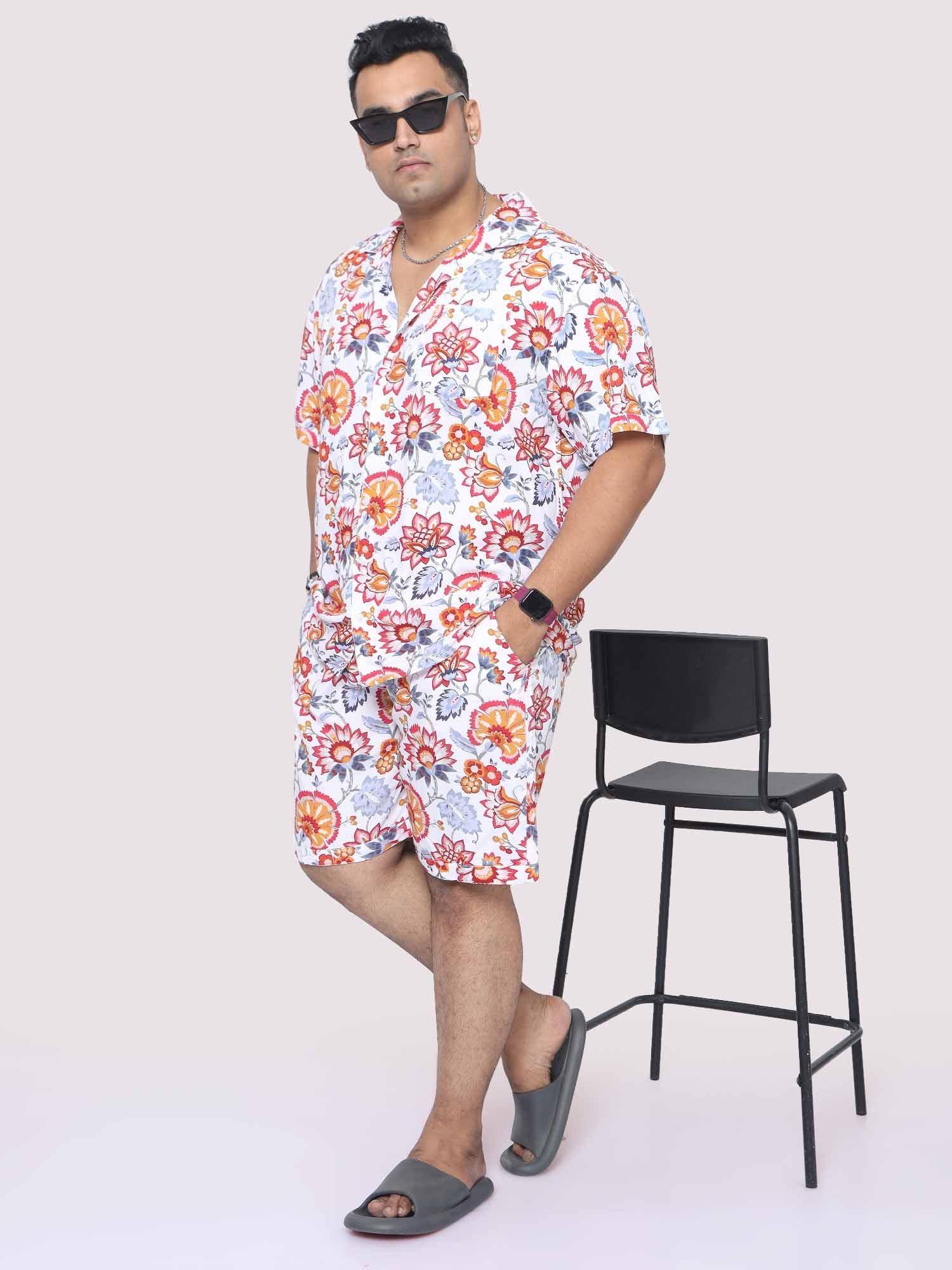 Men Plus Size Botanical Printed Half Sleeve Co-Ords - Guniaa Fashions