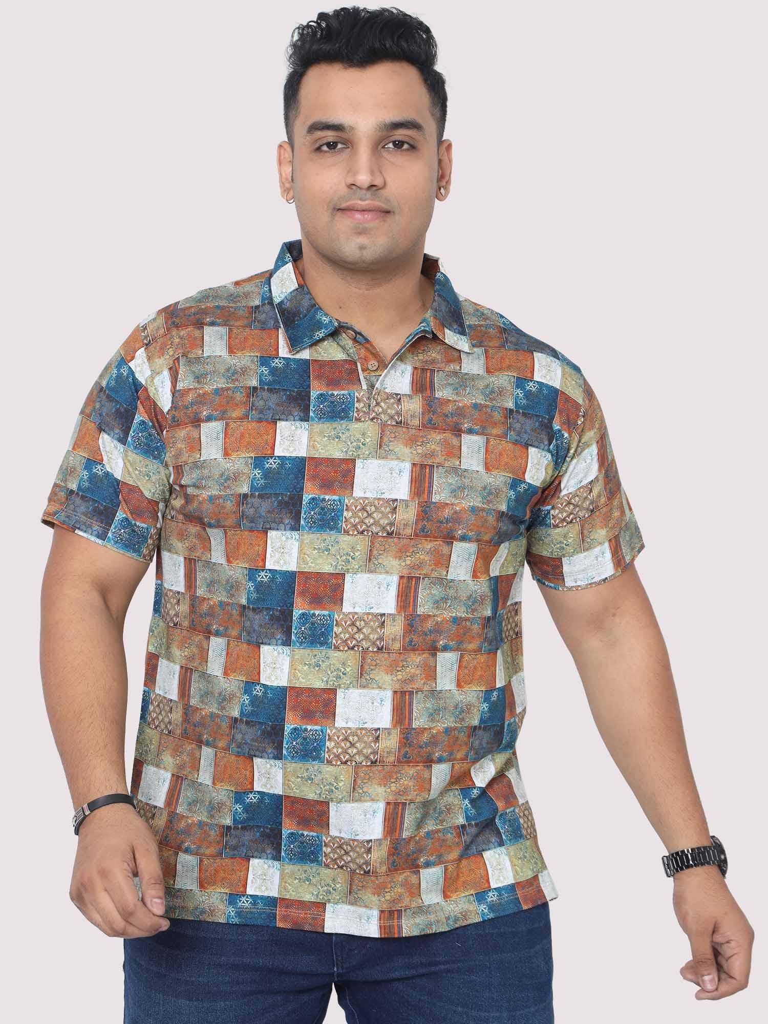 Men Plus Size Bricks Digital Printed Polo Collar T-shirt - Guniaa Fashions