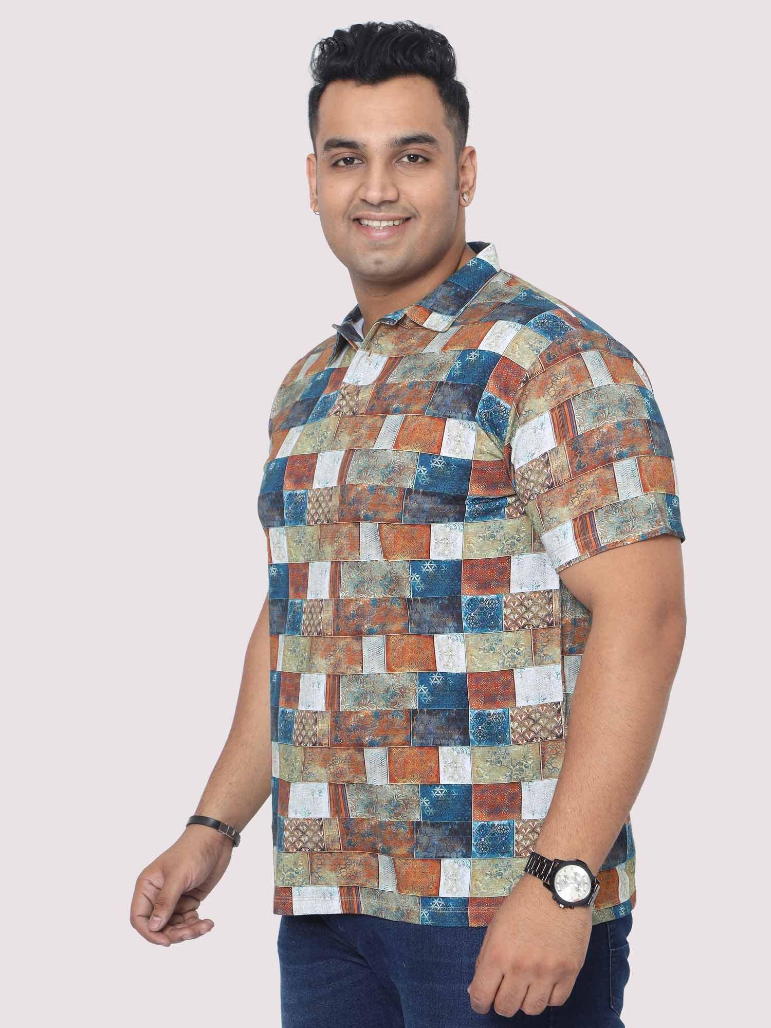 Men Plus Size Bricks Digital Printed Polo Collar T-shirt - Guniaa Fashions