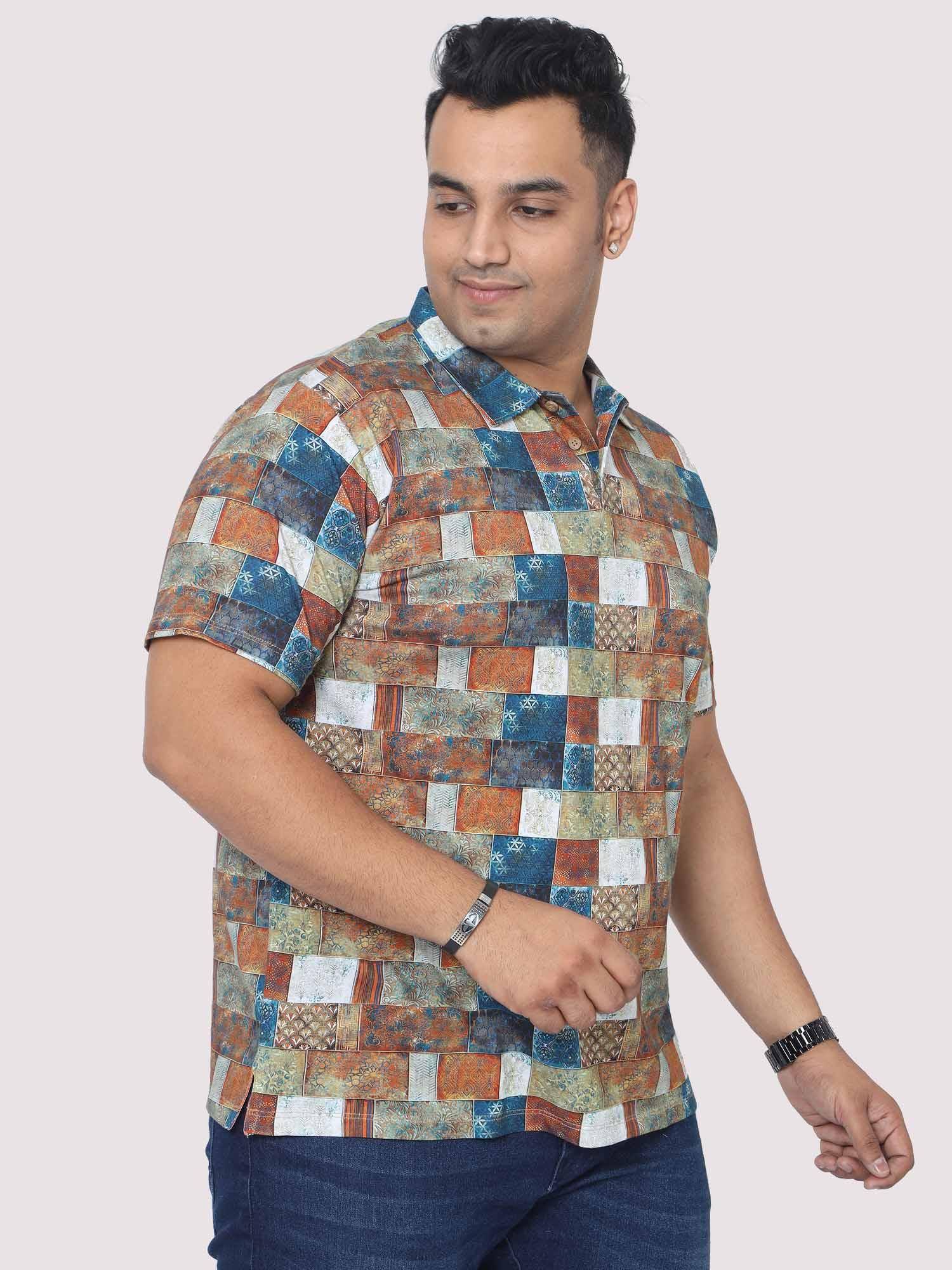 Men Plus Size Bricks Digital Printed Polo Collar T-shirt - Guniaa Fashions