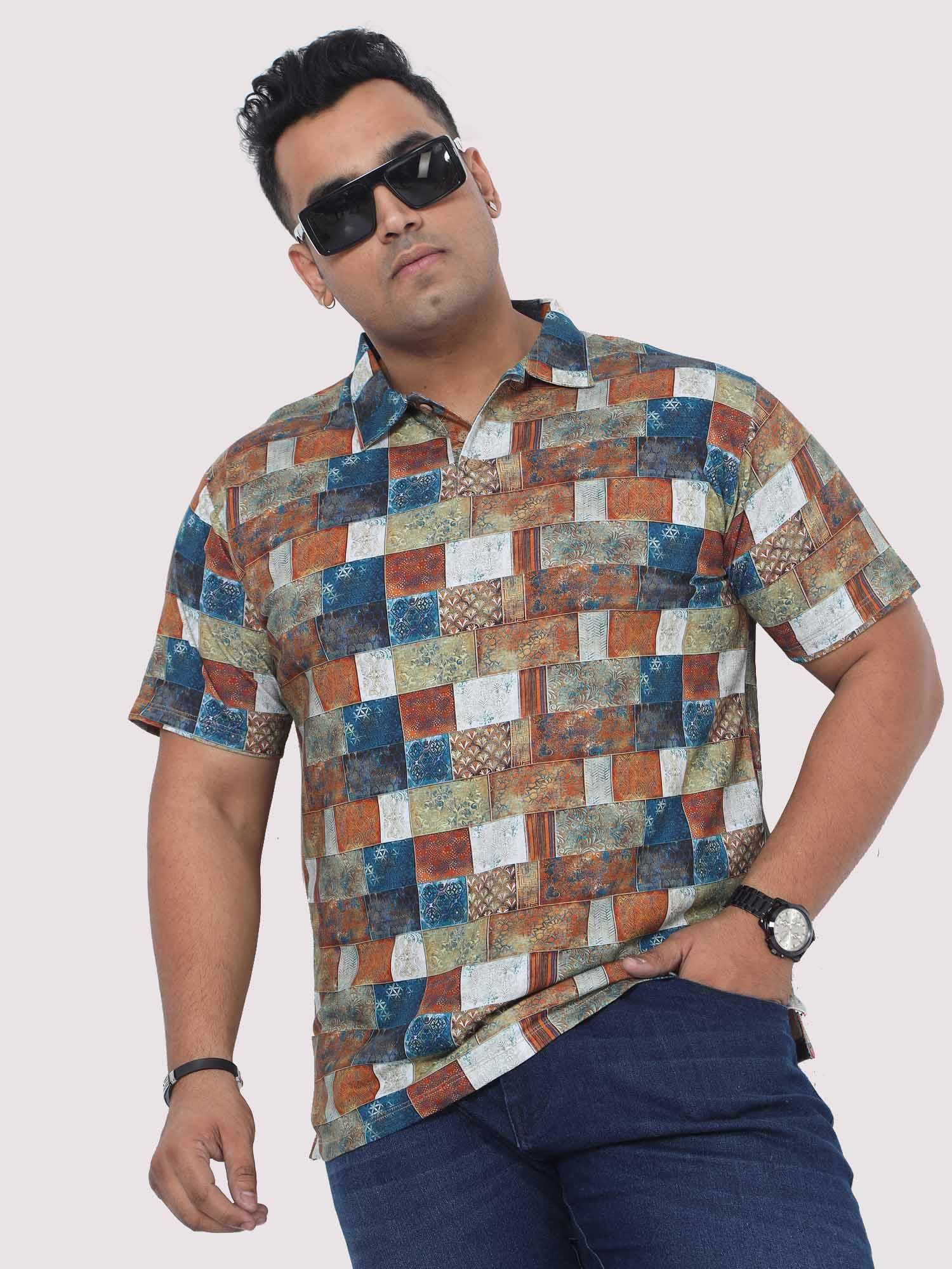 Men Plus Size Bricks Digital Printed Polo Collar T-shirt - Guniaa Fashions