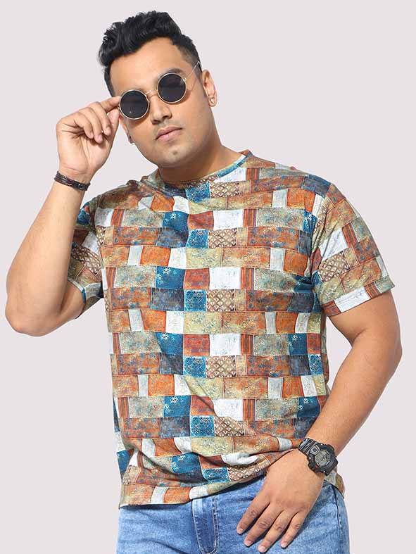 Men Plus Size Bricks Digital Printed Round Neck T-Shirt - Guniaa Fashions