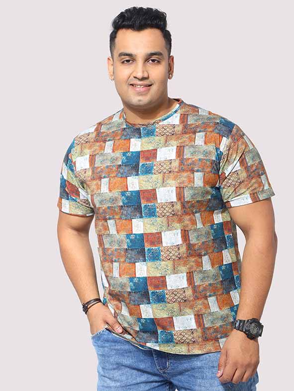 Men Plus Size Bricks Digital Printed Round Neck T-Shirt - Guniaa Fashions