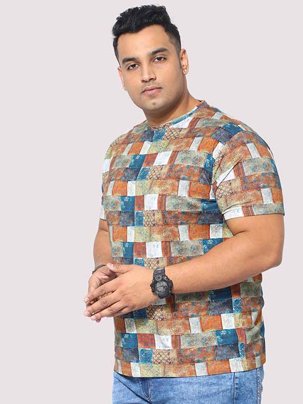 Men Plus Size Bricks Digital Printed Round Neck T-Shirt - Guniaa Fashions