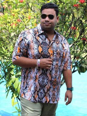 Men Plus Size Brown Paisley Digital Printed Half Shirt - Guniaa Fashions