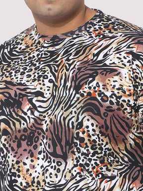 Men Plus Size Cheetah Pattern Digital Printed Round Neck T-Shirt - Guniaa Fashions