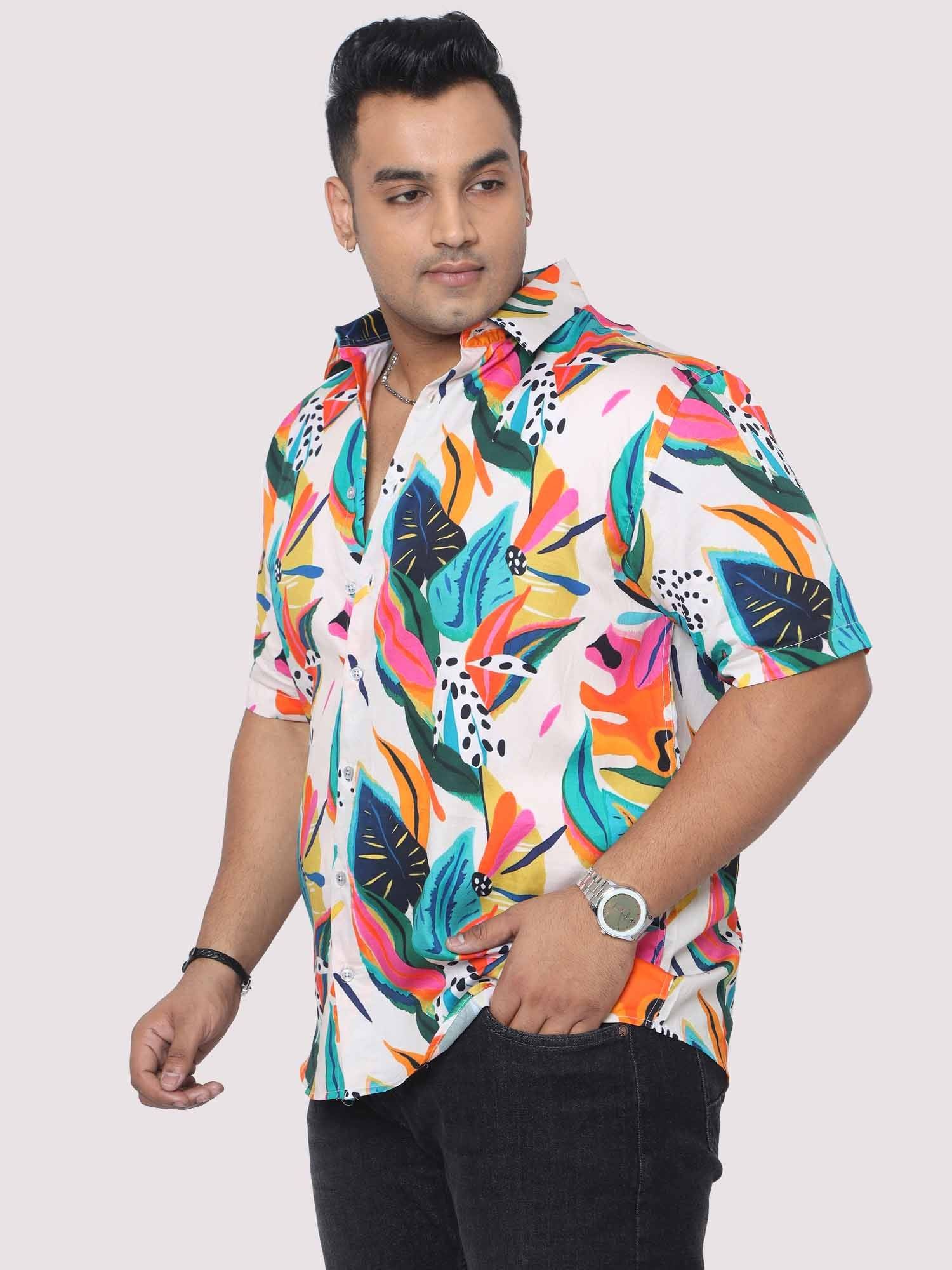 Men Plus Size Coloured Leaves Digital Printed Half Shirt - Guniaa Fashions