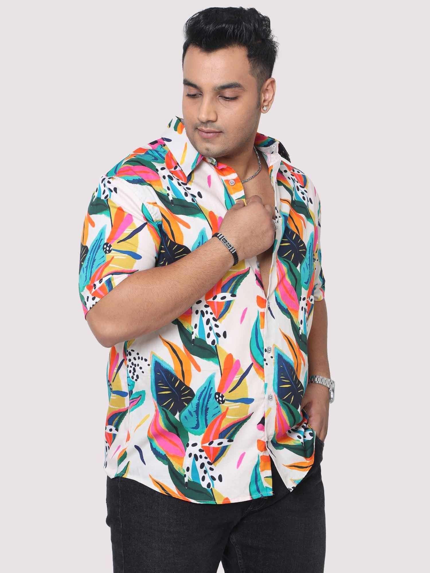 Men Plus Size Coloured Leaves Digital Printed Half Shirt - Guniaa Fashions