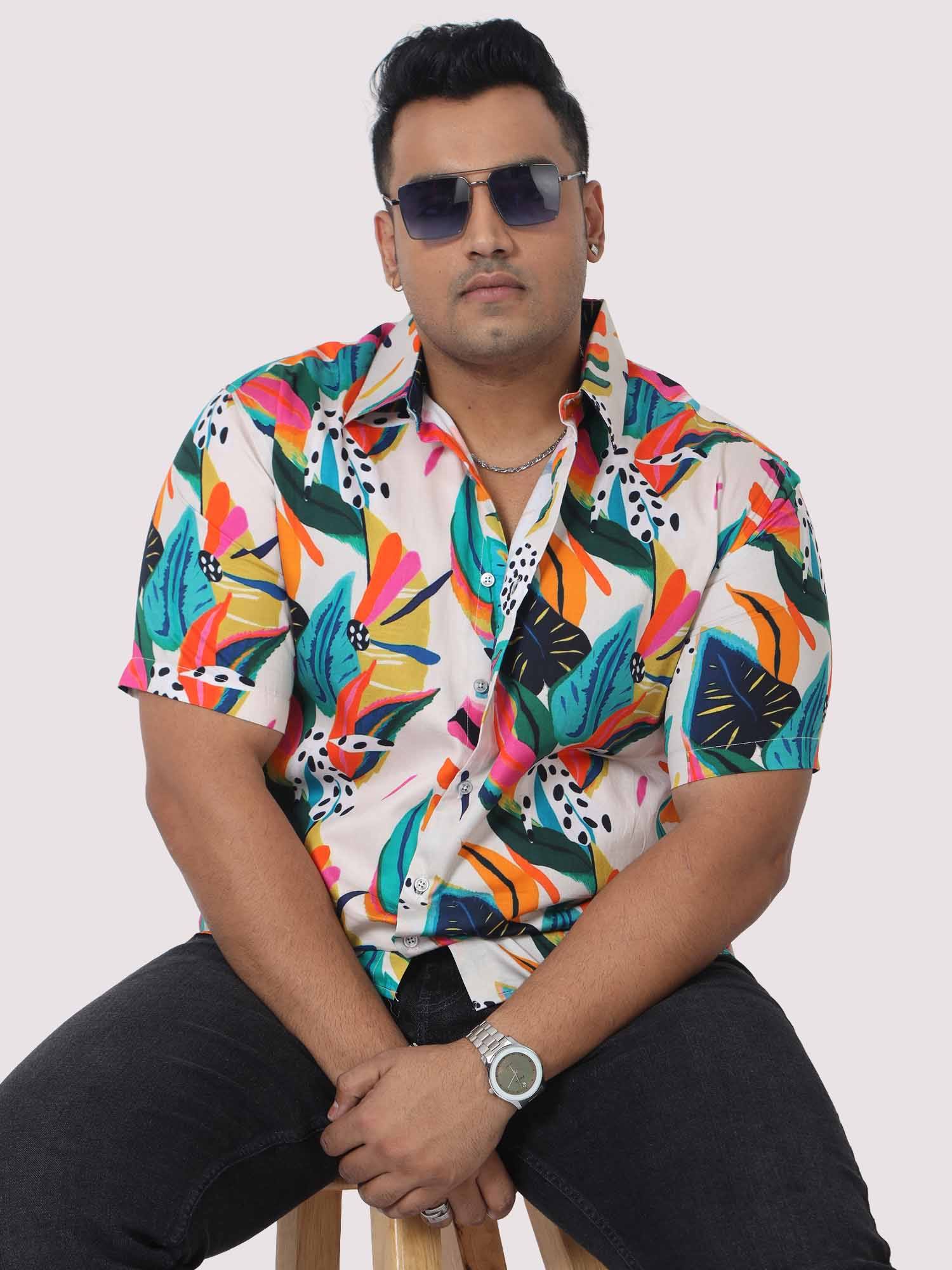 Men Plus Size Coloured Leaves Digital Printed Half Shirt - Guniaa Fashions