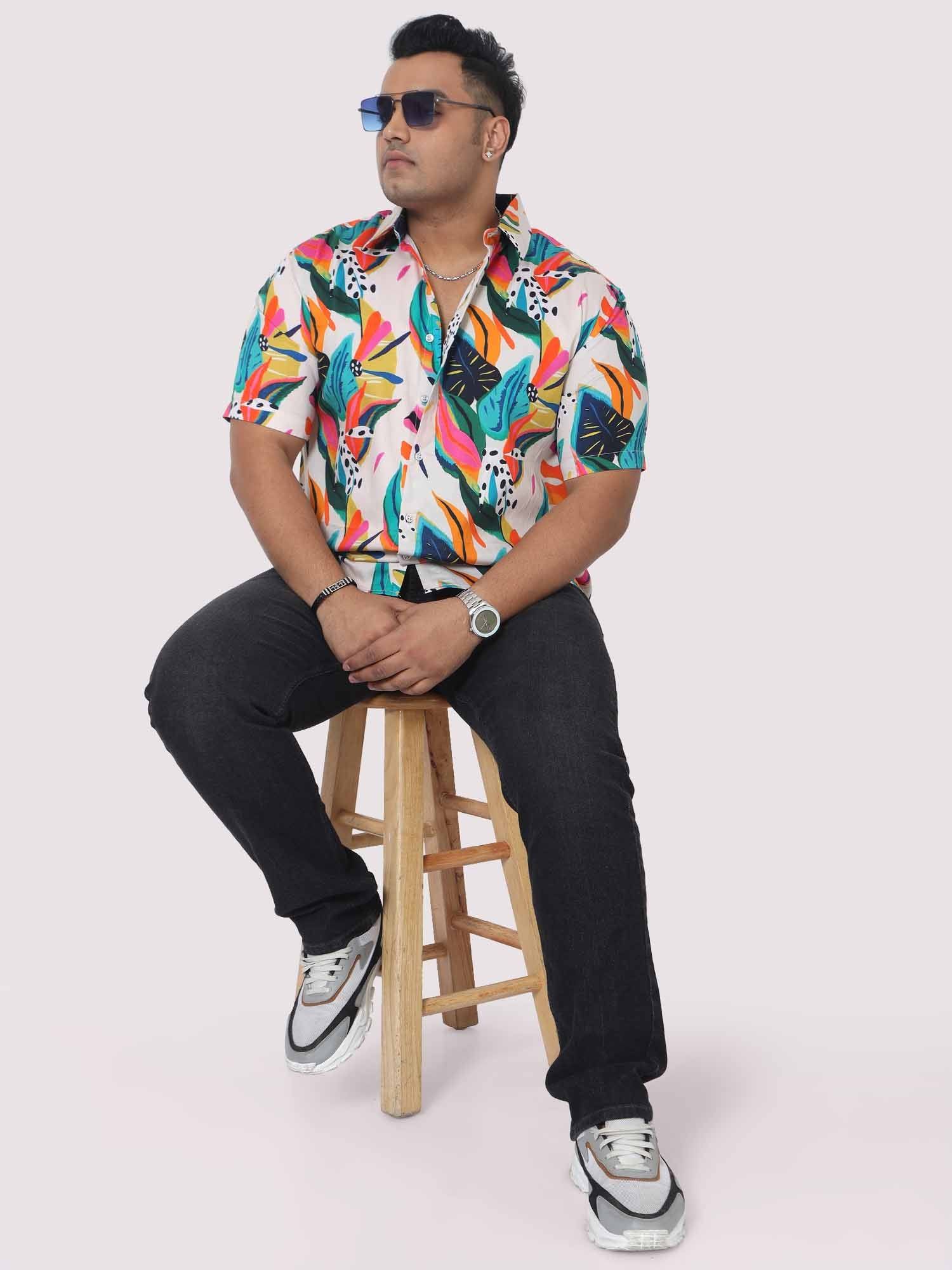 Men Plus Size Coloured Leaves Digital Printed Half Shirt - Guniaa Fashions