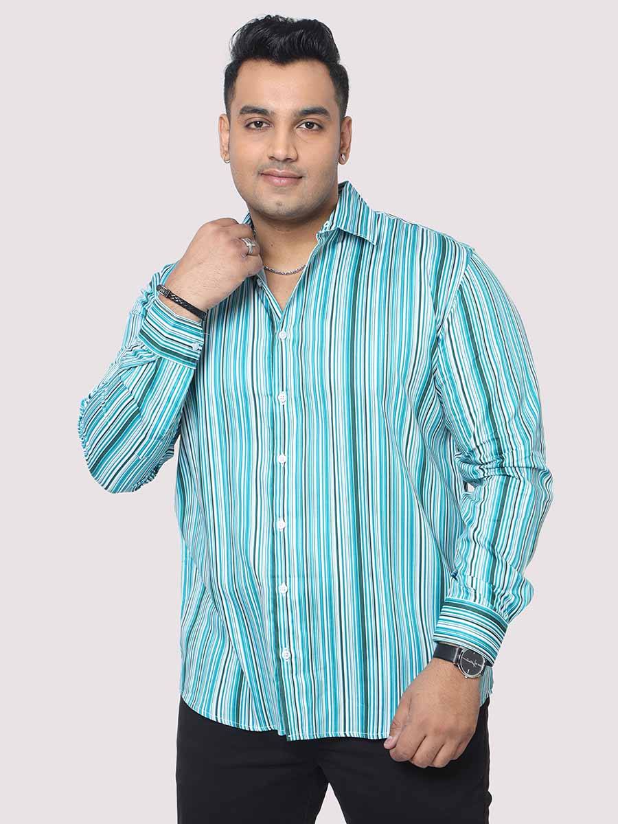 Men Plus Size Cyan Blue Striped Digital Printed Full Shirt - Guniaa Fashions