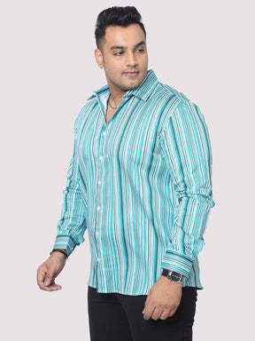 Men Plus Size Cyan Blue Striped Digital Printed Full Shirt - Guniaa Fashions