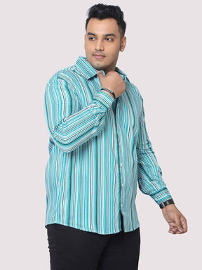 Men Plus Size Cyan Blue Striped Digital Printed Full Shirt - Guniaa Fashions