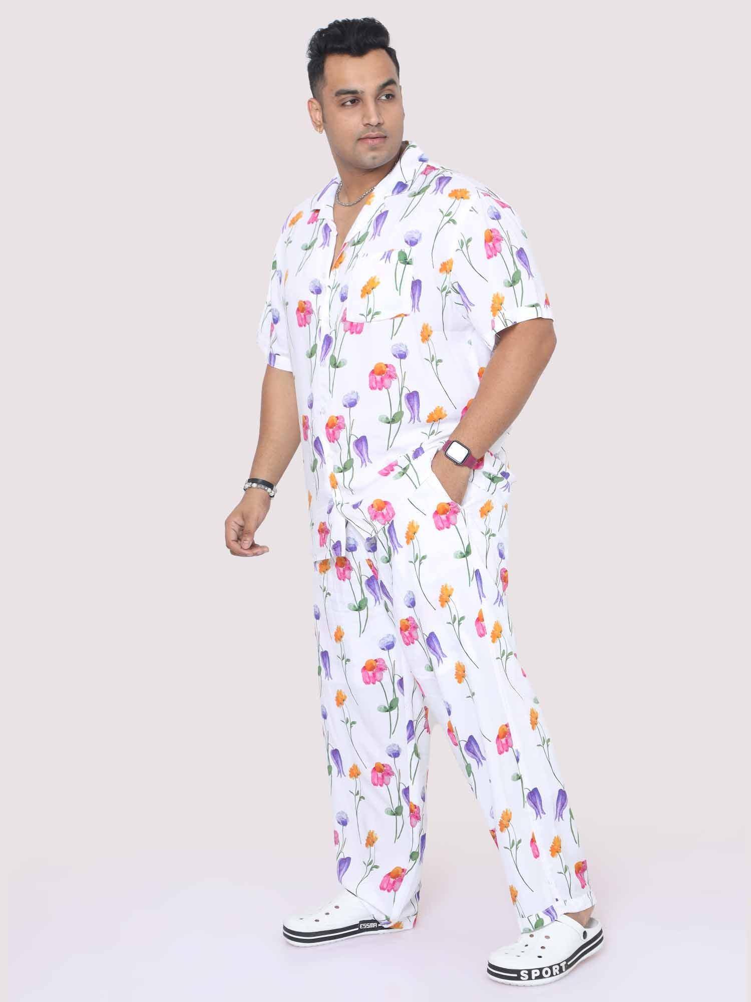 Men Plus Size Daisy Flowers Digital Printed Full Co-Ords - Guniaa Fashions