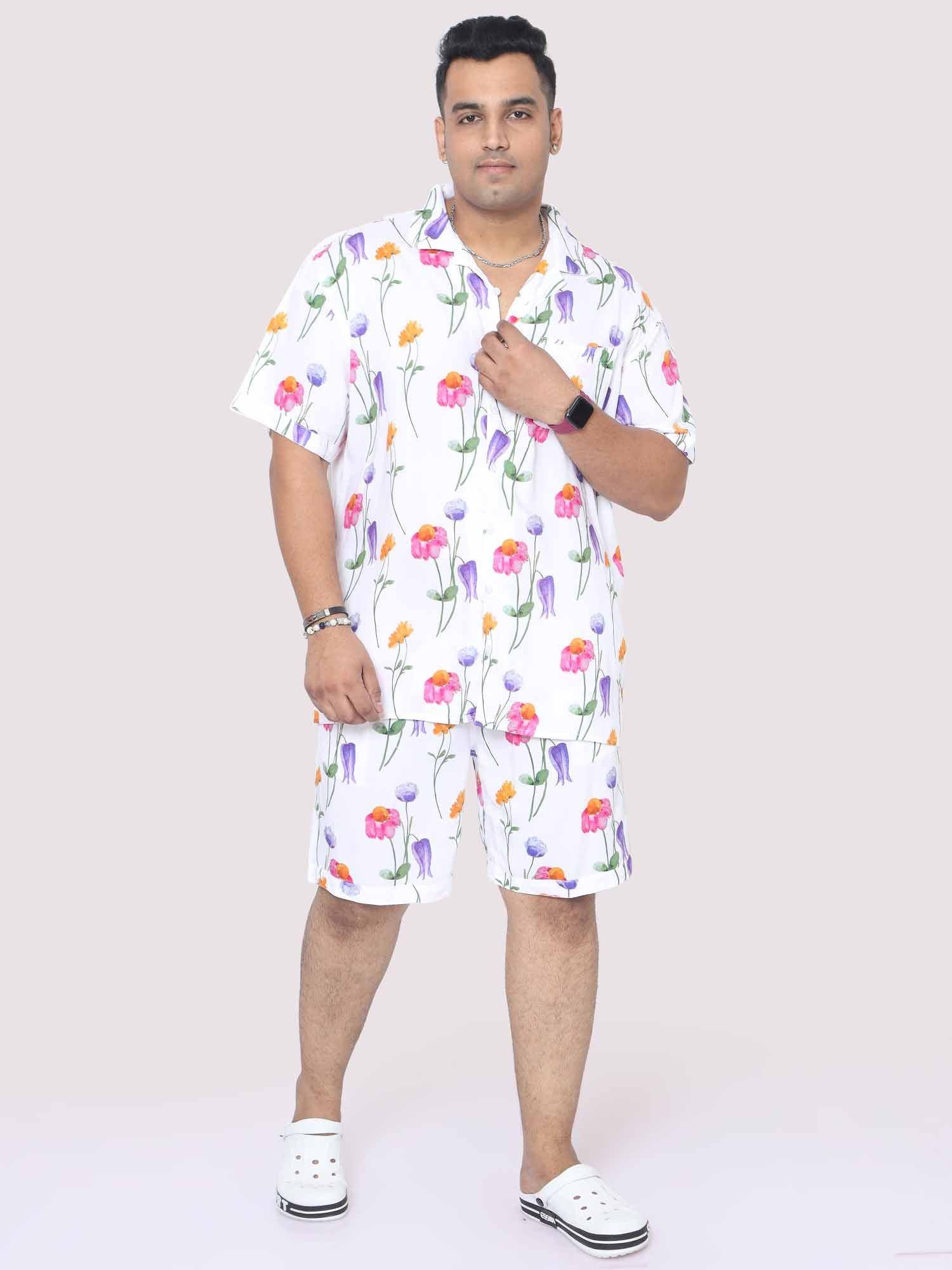 Men Plus Size Daisy Flowers Printed Half Sleeve Co-Ords - Guniaa Fashions