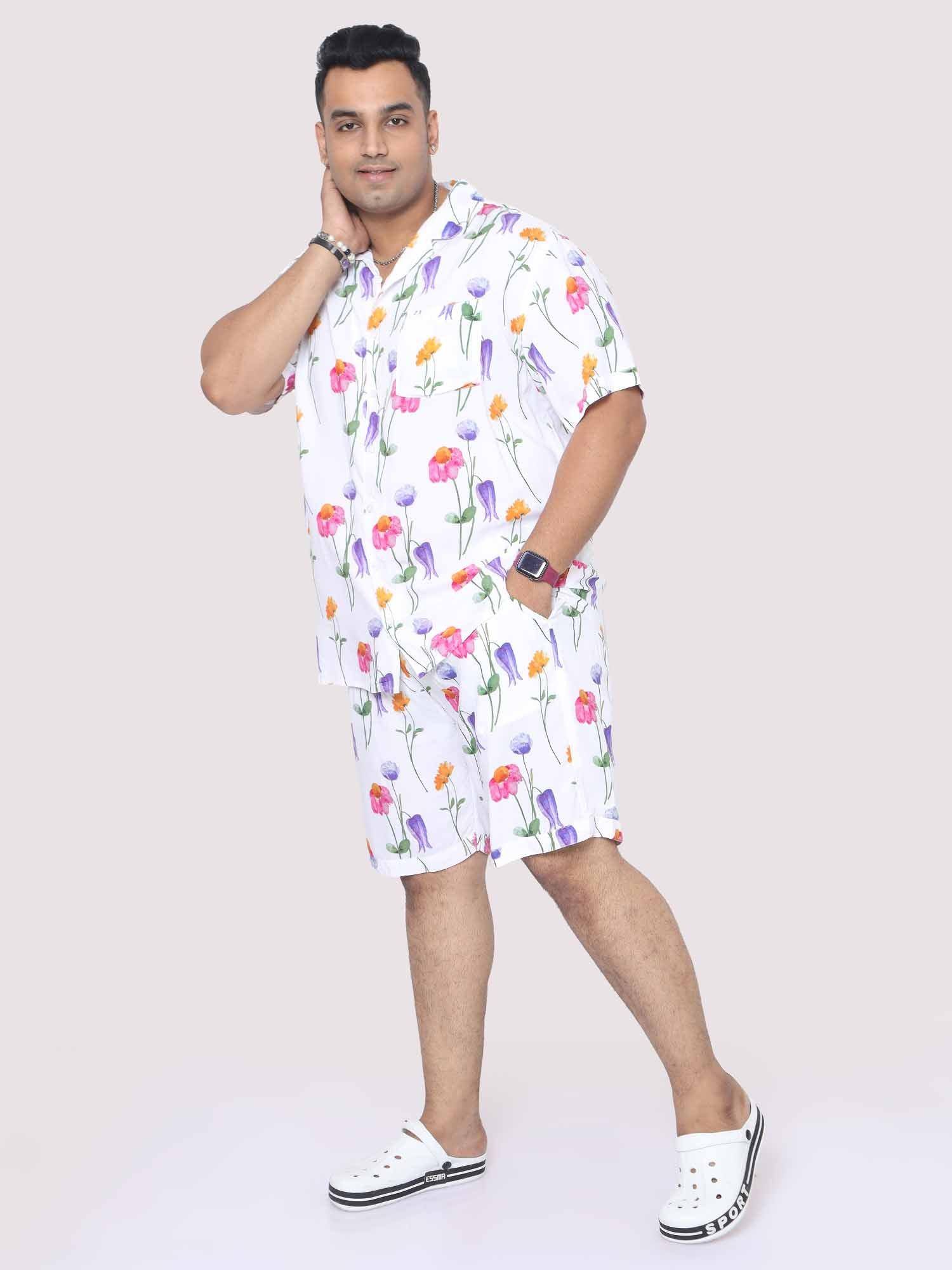 Men Plus Size Daisy Flowers Printed Half Sleeve Co-Ords - Guniaa Fashions