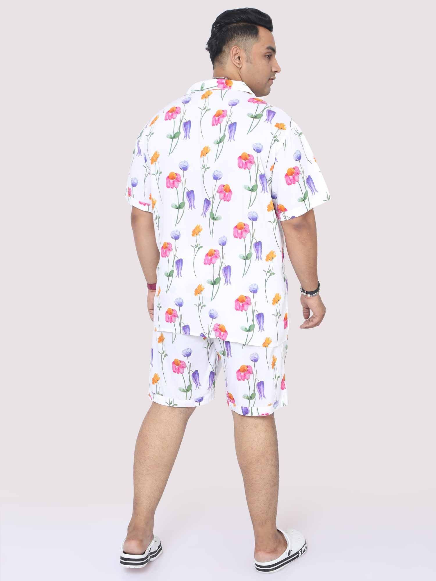 Men Plus Size Daisy Flowers Printed Half Sleeve Co-Ords - Guniaa Fashions