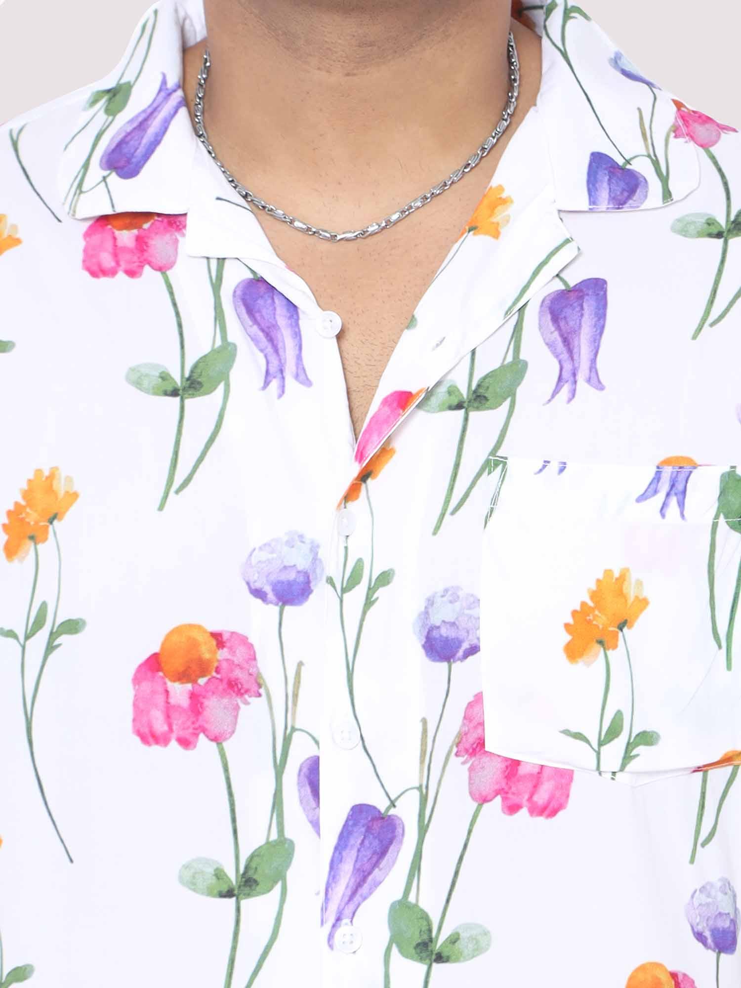 Men Plus Size Daisy Flowers Printed Half Sleeve Co-Ords - Guniaa Fashions