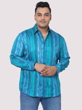 Men Plus Size Deep Blue Striped Digital Printed Full Shirt - Guniaa Fashions