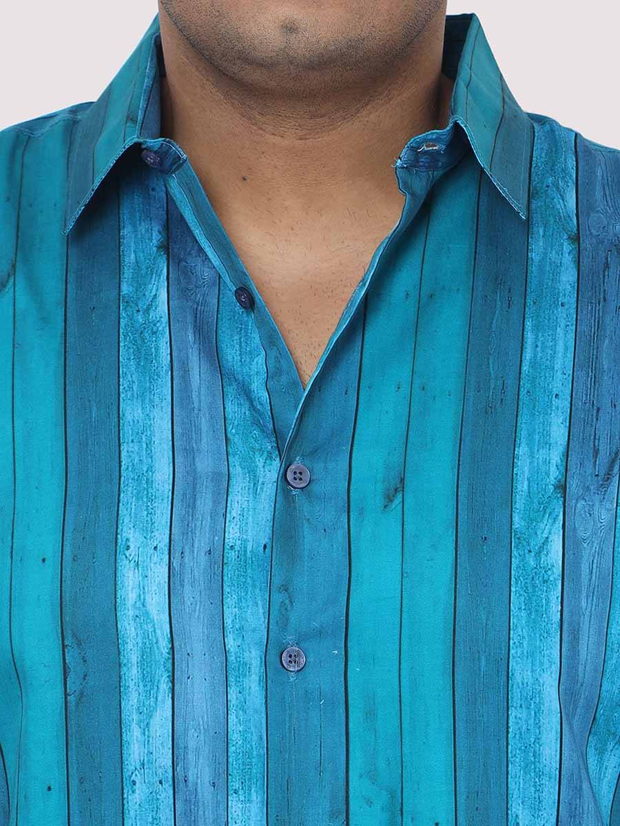 Men Plus Size Deep Blue Striped Digital Printed Full Shirt - Guniaa Fashions