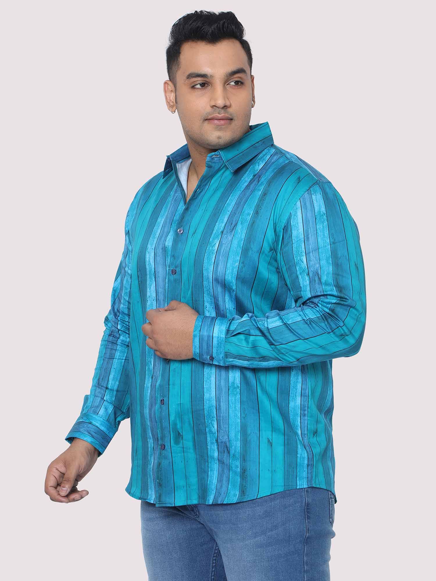 Men Plus Size Deep Blue Striped Digital Printed Full Shirt - Guniaa Fashions