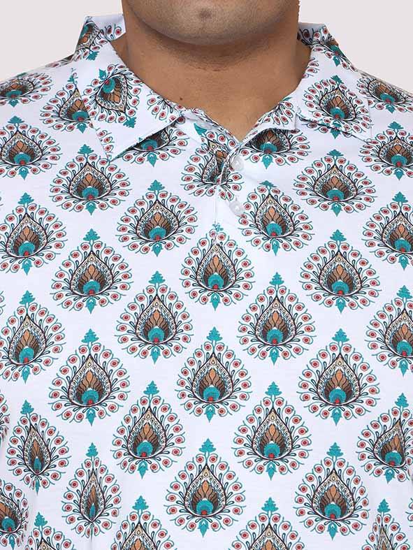 Men Plus Size Ethinic Pattern Digital Printed Polo Collar T-shirt - Guniaa Fashions
