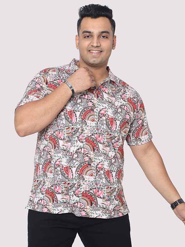 Men Plus Size Ethnic Red Digital Printed Polo Collar T-shirt - Guniaa Fashions