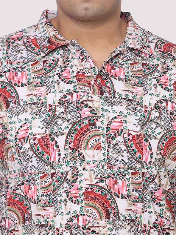 Men Plus Size Ethnic Red Digital Printed Polo Collar T-shirt - Guniaa Fashions